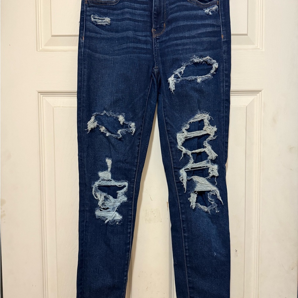 American Eagle Outfitters Dark Blue Distressed Skinny Jeans